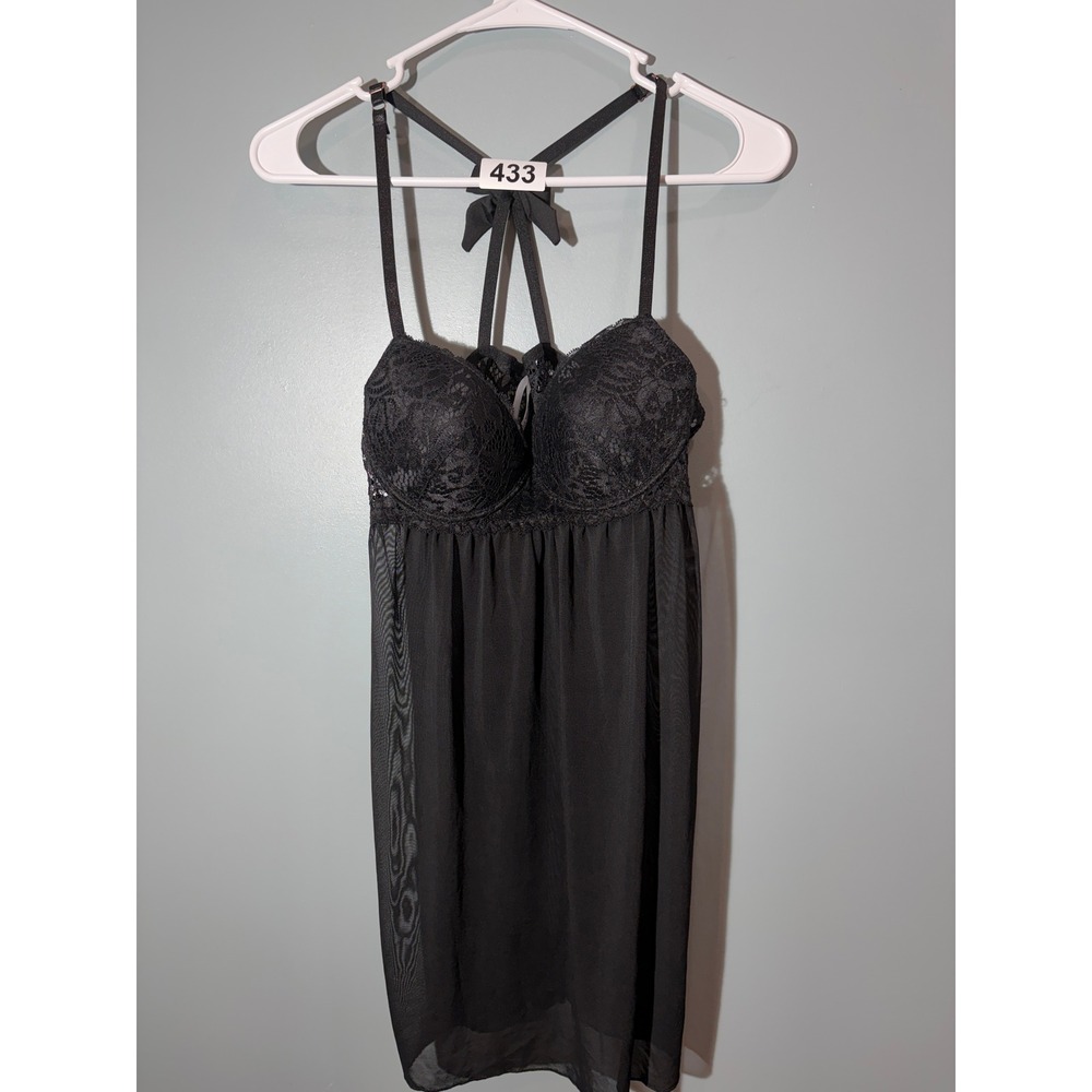 Marilyn Monroe Black Lace Underwire Babydoll Chemise Lingerie Flyaway Large